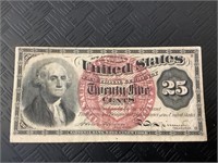 U.S. twenty five cent fractional currency.