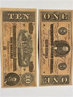 $1 & $10 Confederate Facsimile Dollar Bills