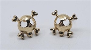 Sterling Silver Skull Earrings Gold plated