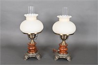 Vintage Hurricane Milk Glass & Wood Lamps