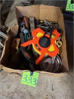 Tape meas., wrenches, chuck, engraver, etc