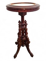 Victorian East Lake Carved Walnut Marble Top Table