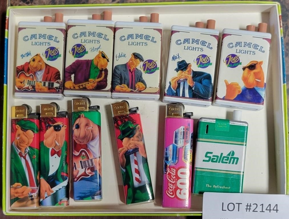 SMALL FLAT OF ADVERTISING LIGHTERS