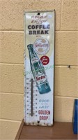 Vintage Sundrop Cola tin thermometer measures 27