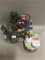 Resin Noah's Ark & Vtg Ceramic Bunny Music Box
