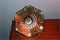 Carnival glass coin dot scalloped top bowl with