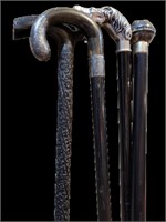 Black Walking Canes with Woven Basket