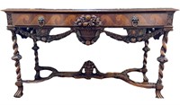 Maho Inlaid Walnut Marble Top Console Table