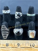 (6) old silver rings incl. Native American,