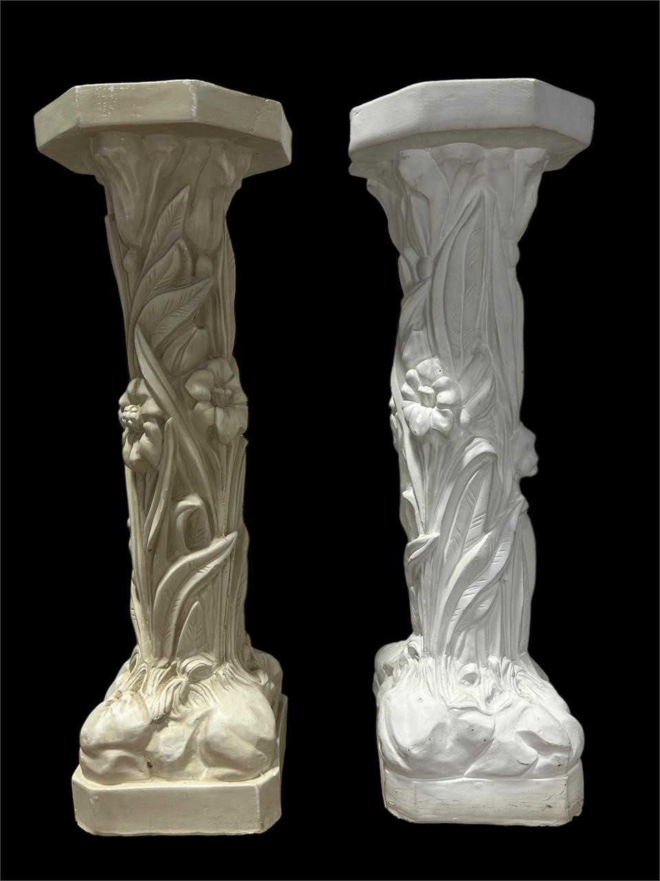 Pair of Chalkware Floral Pedestal Stands