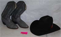 ABILENE SIZE 9-1/2 B COWBOY BOOTS & COWBOY HAT