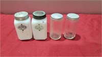 Milk glass salt and pepper and spice jars