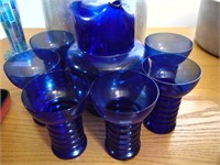 Pretty Royal Blue Glasses and Pitcher