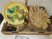 Wooden figure lot and Wood basket