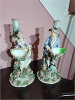 Pr Sitzendorf Porcelain Candlesticks