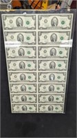 $2 Bill Uncut Sheet (16) 1976