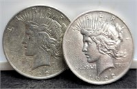 (2) 1922 Peace Silver Dollars AU