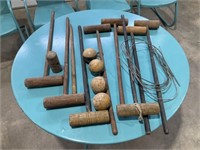 Vintage wooden mallet & wood balls croquet set