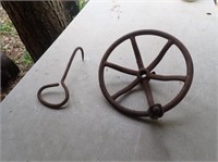 Antique Wheel w/ Handle + Hog Hook