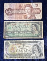 2-VTG CAN $1 and 1-1986 CAN $2  circulated