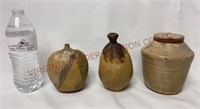 Stoneware Bud Vases & Jar w Lid Signed Tomko