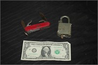 U.S. Lock With Key & Swiss Pocket Knife