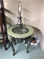Glass top table with lamp