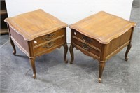(2)  French Style Wood End Tables with Drawers