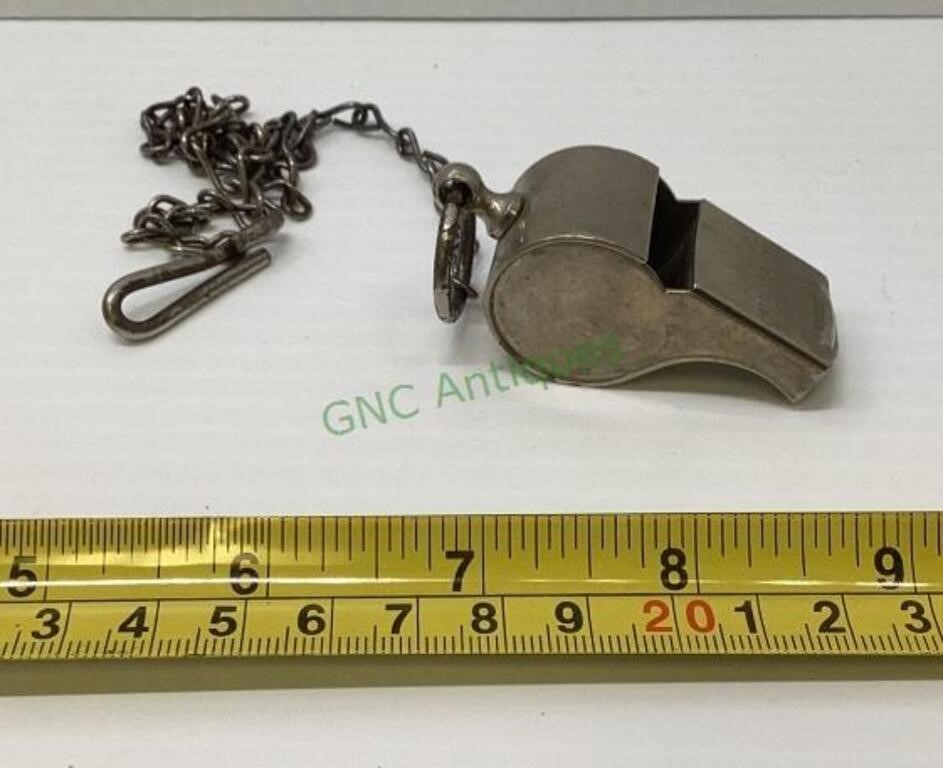 Vintage military police whistle with chain    1733