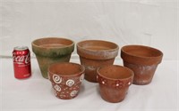 5 Terra Cotta Flower Pots, Painted #2