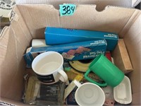 Box of Coffee cups, Flag set, and other pieces