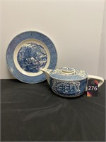 Currier & Ives Teapot & Plate