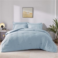 CozyLux Queen Comforter Set 7-Pcs  Light Blue