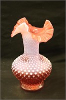 Cranberry Hobnail Fenton Vase 11"