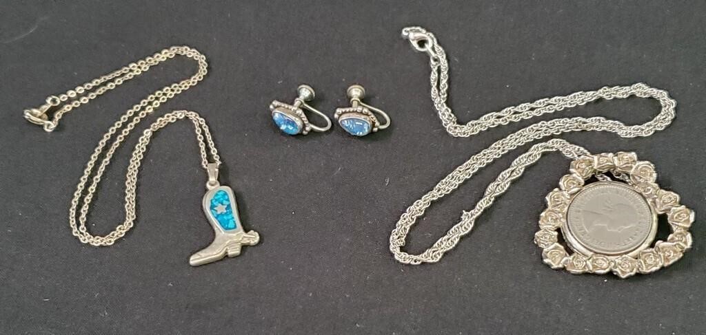 2 Pendants With Chains & Pair Of Screw On Earrings