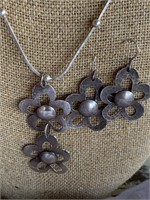 Sterling Silver Flower Necklace, Matching Earrings