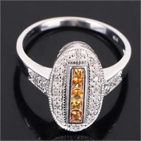 9K WHITE GOLD SAPPHIRE DIAMOND LADIES RING