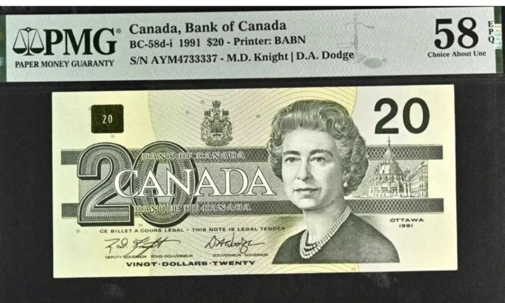 Canada $20 PMG 58 EPQ aUNC,Fancy SN+GIFT!! CAAF