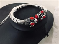 red coral & silver bracelet