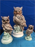 3 Signed Ceramic Owl Pottery Figures