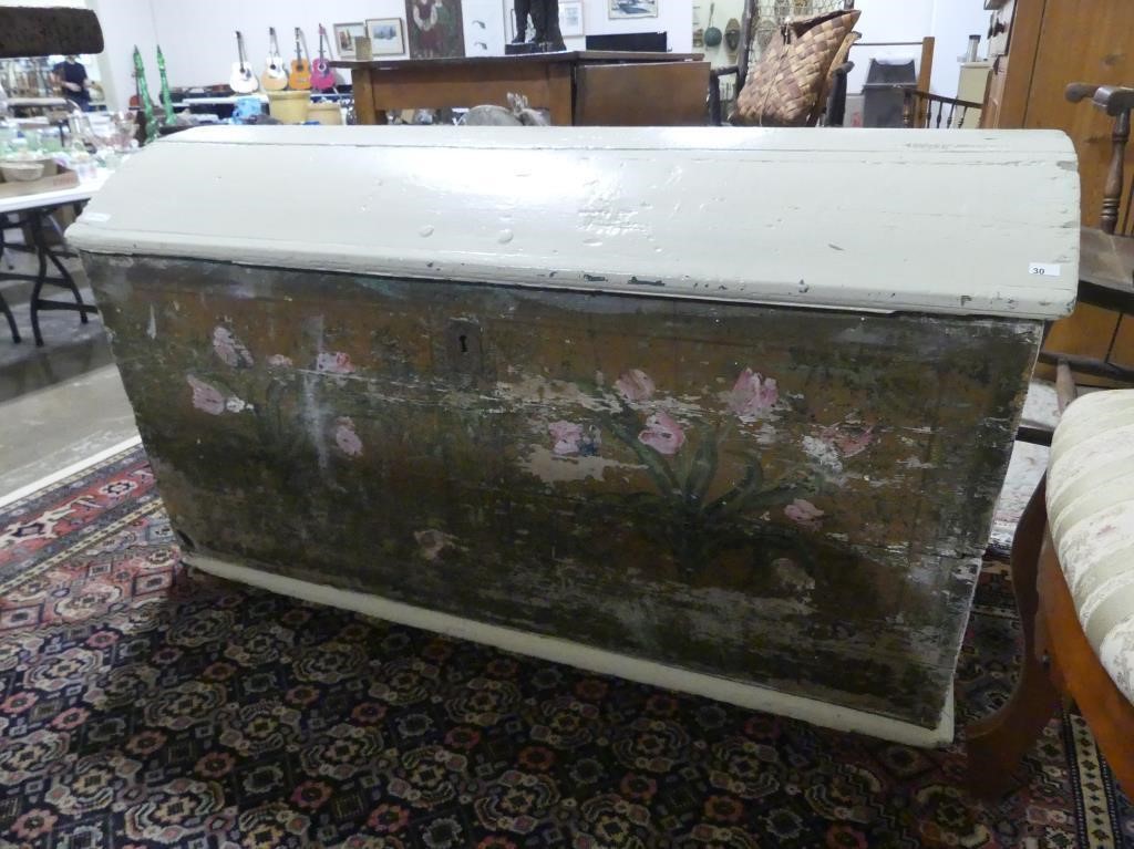 WONDERFUL OLD HAND PAINTED DOME TOP WOODEN CHEST