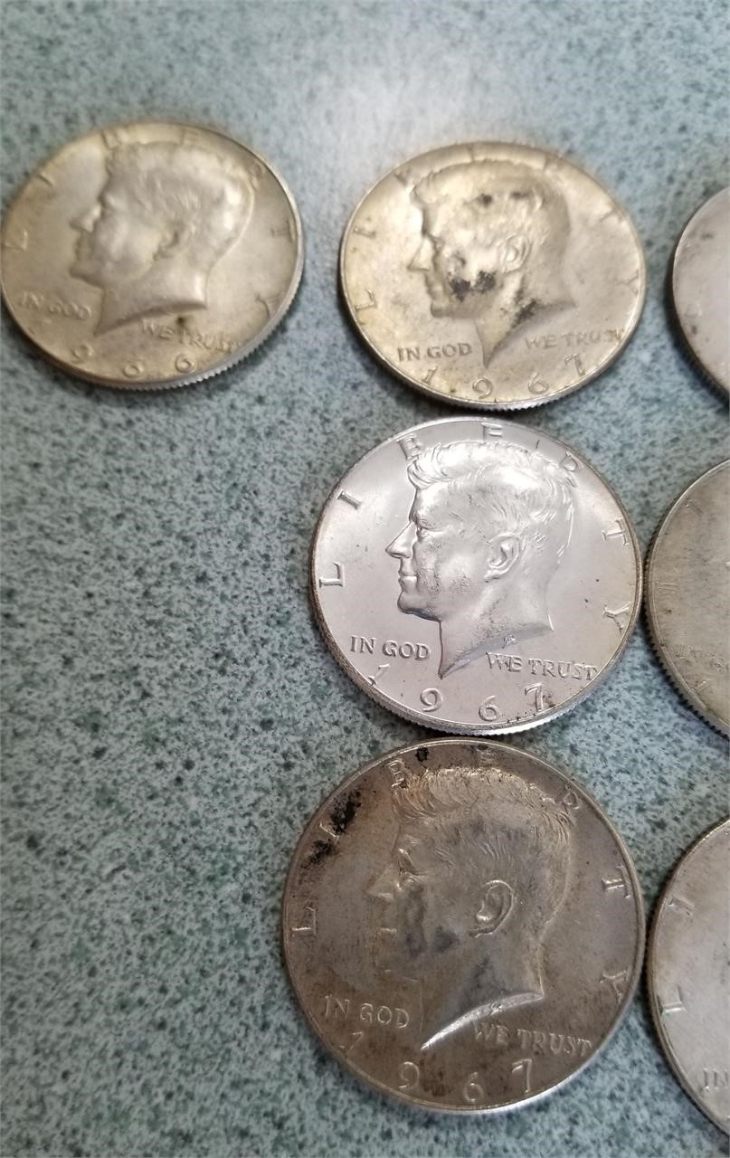 11 Kennedy Silver Half Dollars, 1966,