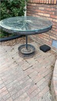 Round Metal Wagon Wheel Outdoor Table With Glass