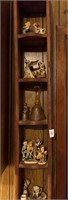 Wall shelf w/ figurines & amber glass bell