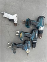 3 assorted Makita drills no batteries and an Arco