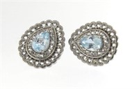 Pear Shape Genuine Blue Topaz Earrings