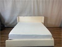 Modern White Fabric Platform Bed & Mattress
