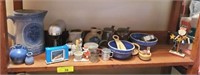 SHELF LOT- POTTERY, MISC COLLECTIBLES,