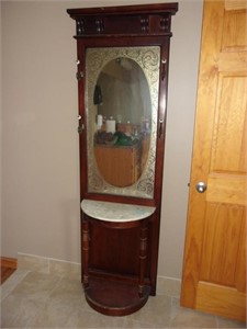 HALL TREE MARBLE WOOD PC WITH MIRROR