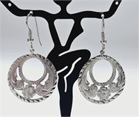 Sterling Silver Floral Etched Earrings